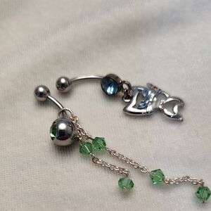 Elegant Silver and Green Belly Ring